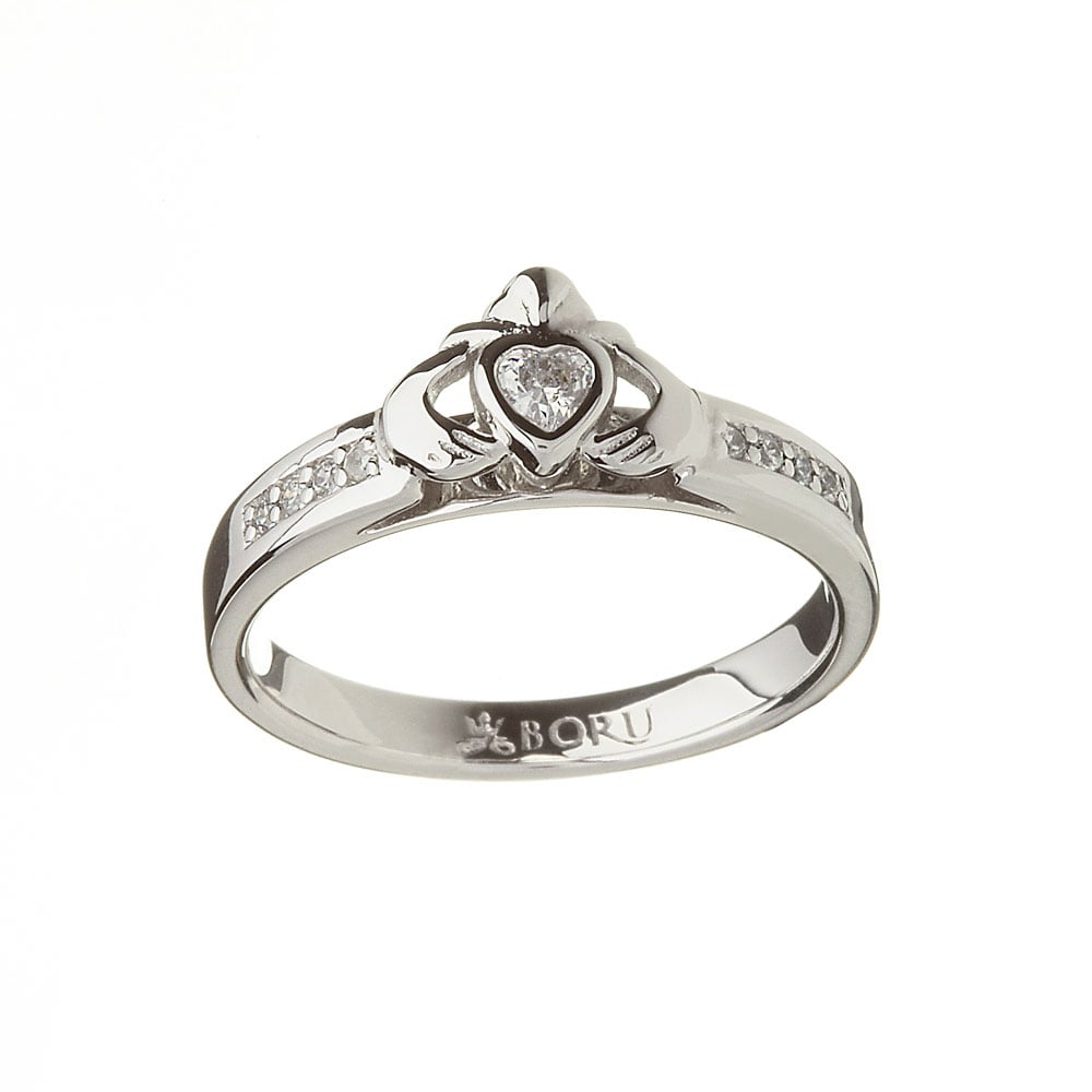 irish ring - cz claddagh ring sterling silver