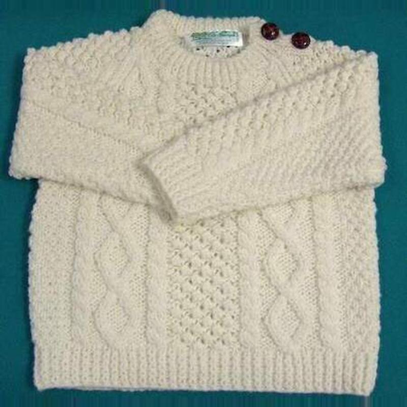 irish sweater - children's button crew aran sweater