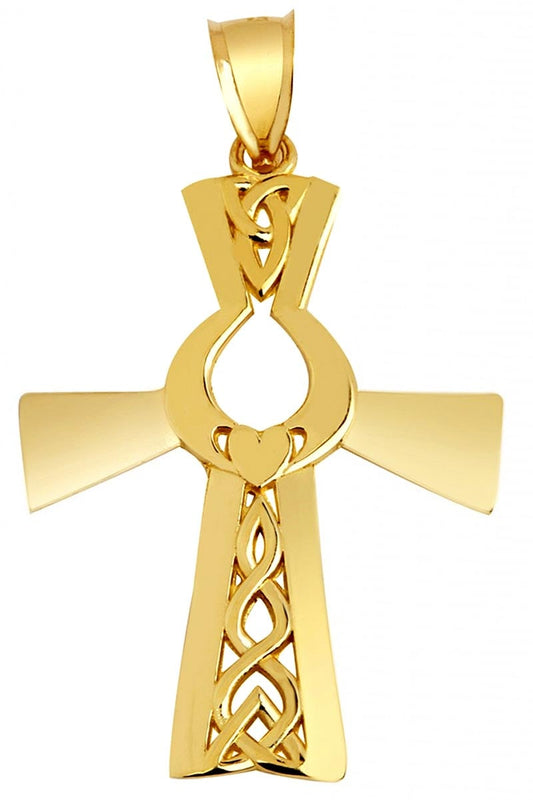 Claddagh Pendant - Yellow Gold Claddagh Celtic Cross