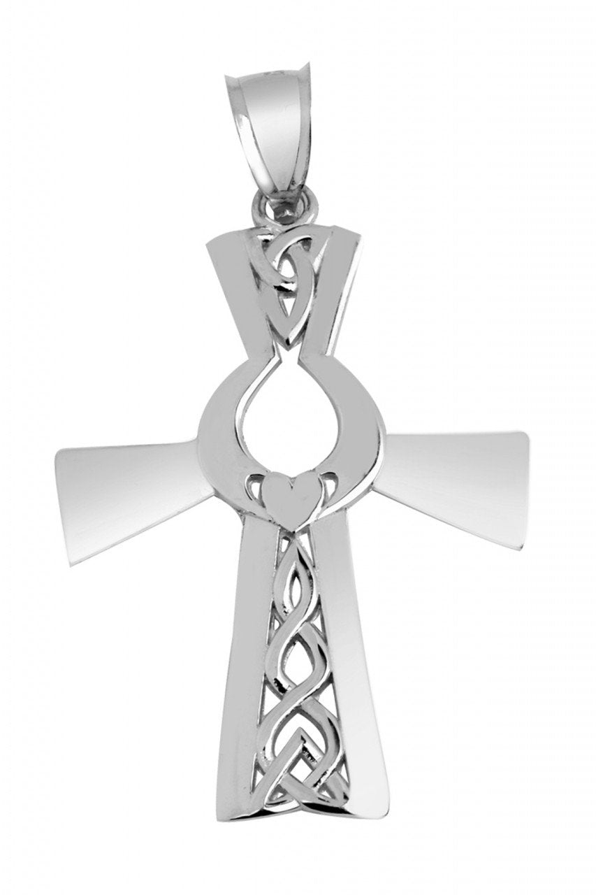 claddagh pendant - white gold claddagh celtic cross