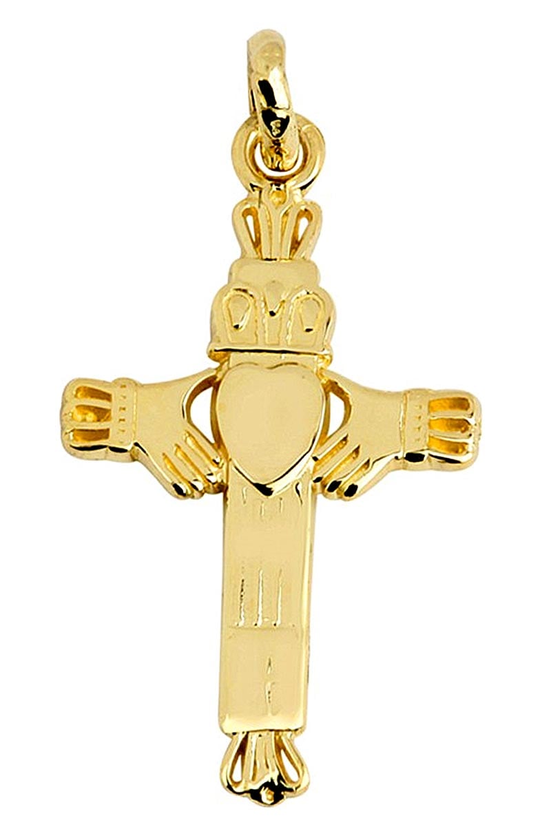 claddagh pendant - yellow gold claddagh cross