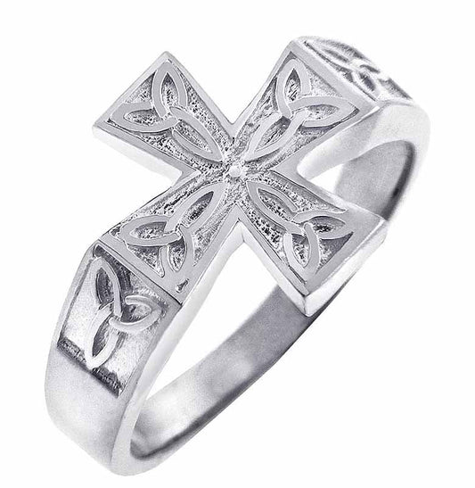 Celtic Ring - Men's White Gold Celtic Trinity Cross Ring
