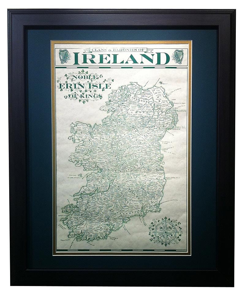 clans & baronies of ireland - matted and framed print