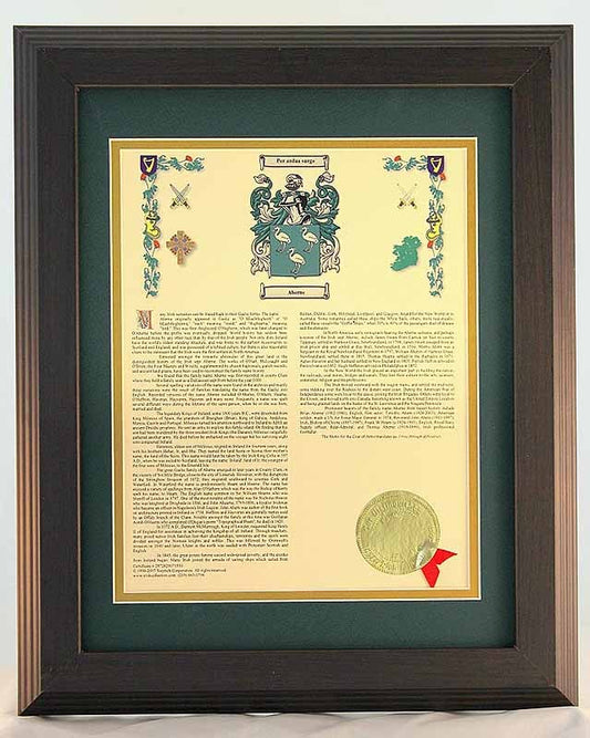 Personalized 11 x 14 History with Coat of Arms Matted & Framed Print