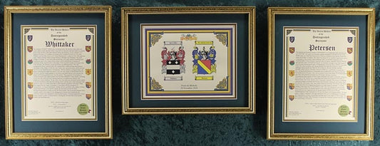 Framed Double Coat of Arms and Family History