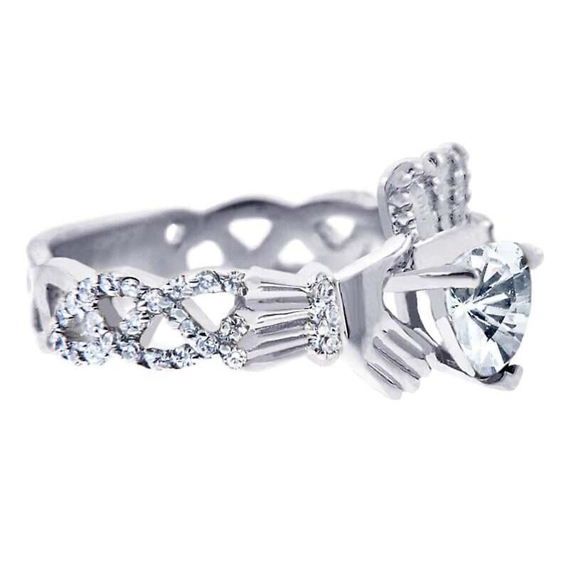 claddagh ring - white gold diamond claddagh ring 0.40 carats with clear stone