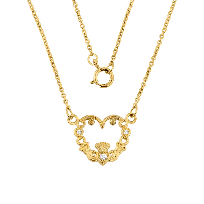 claddagh necklace - 14k yellow gold diamond claddagh necklace