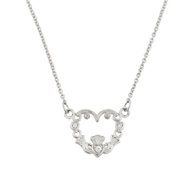 claddagh necklace - 14k yellow gold diamond claddagh necklace