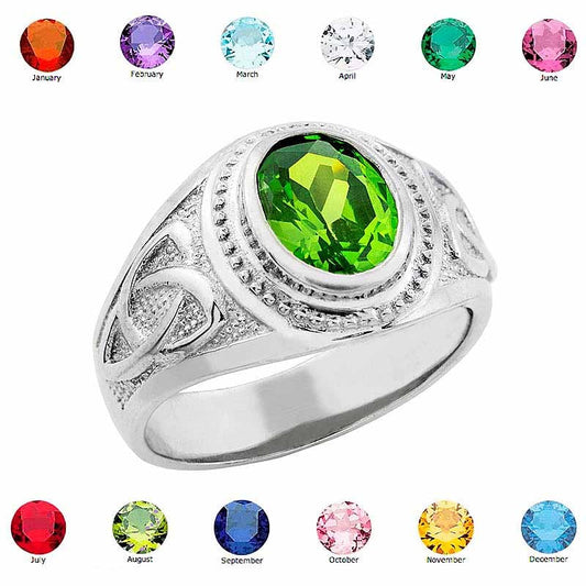 Celtic Ring - Men's Sterling Silver Birthstone CZ Ring