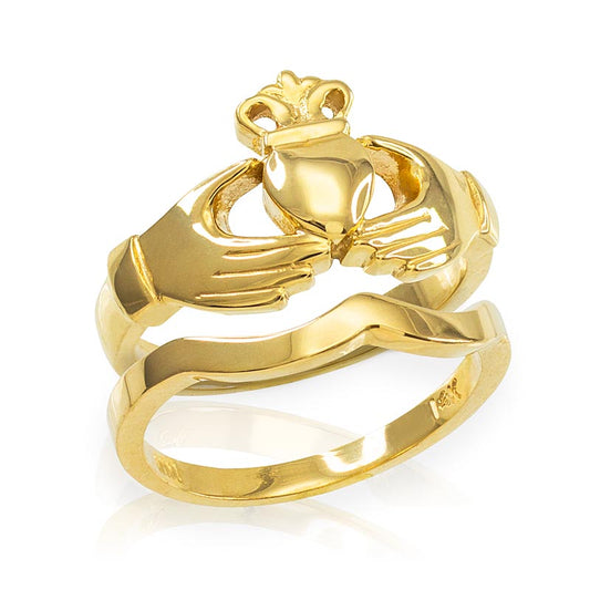 Claddagh Ring - Two-Piece Yellow Gold Claddagh Engagement Ring with Band