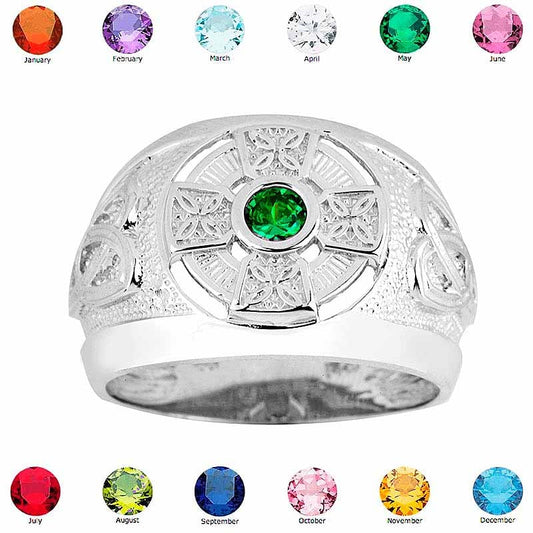 Celtic Ring - Men's Sterling Silver Celtic Birthstone CZ Ring