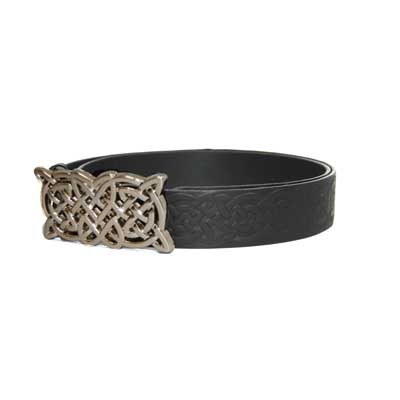 celtic knot design black leather belt