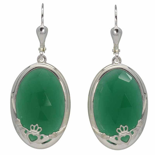 Claddagh Earrings - Green Onyx