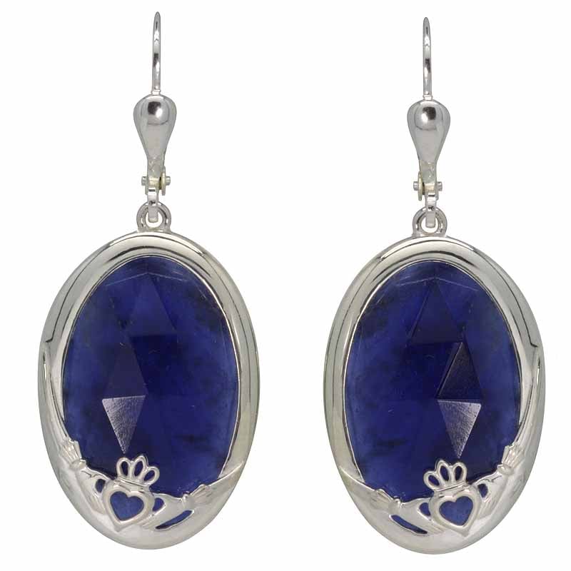 claddagh earrings - blue sodalite