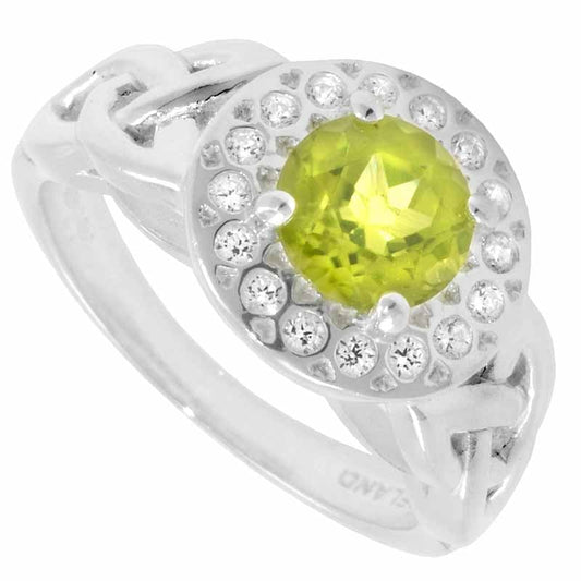 Trinity Ring - Peridot and White CZ Trinity Halo Ring