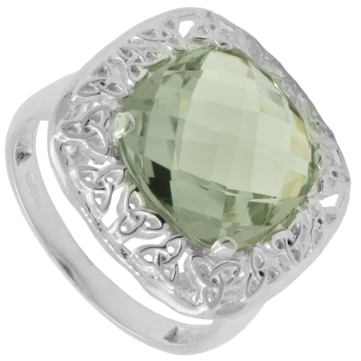 trinity knot ring - green amethyst filigree trinity knot ring