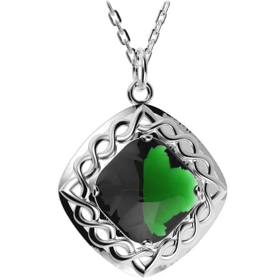 irish necklace - sterling silver green quartz cable celtic weave pendant
