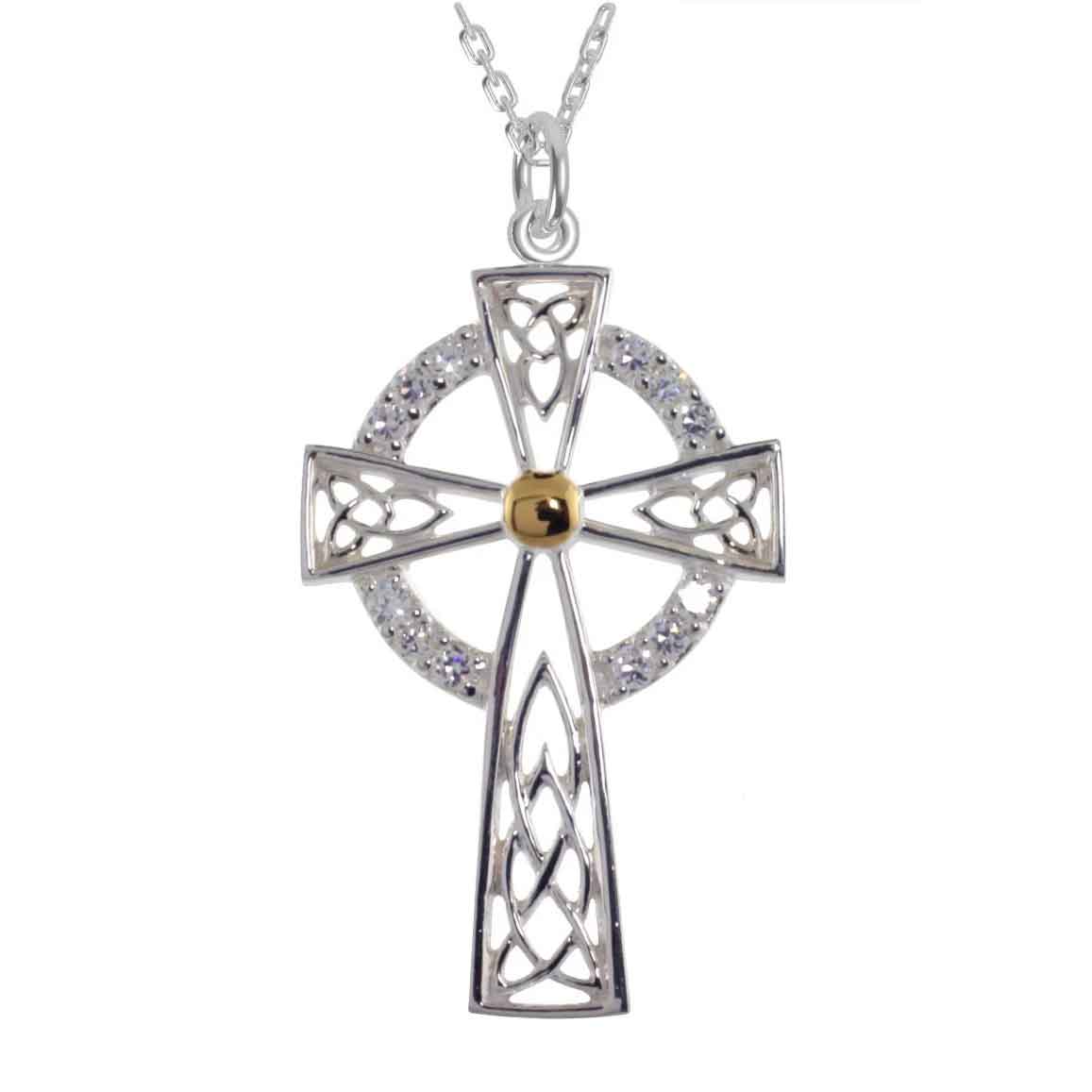 irish necklace | sterling silver with white cz stones high cross celtic pendant