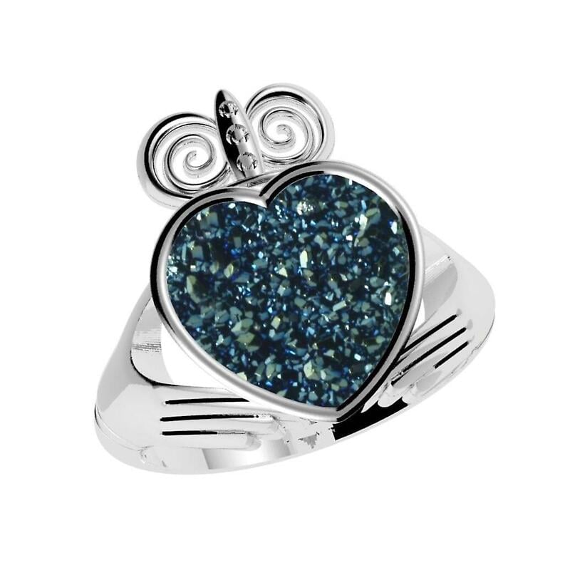 claddagh ring - drusy blue