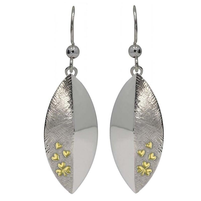 shamrock earrings - sterling silver shamrock and heart petals shield earrings