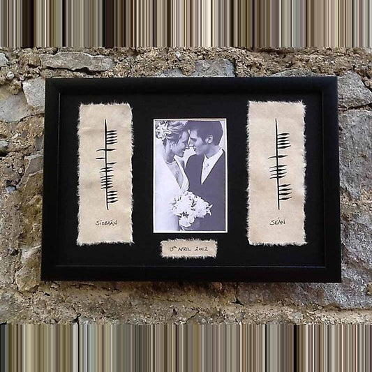 Personalized Hand Painted Ogham Wedding Framed Print with Names, Photo and Date