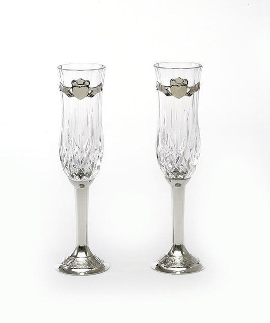 Irish Wedding Gift - Claddagh Wedding Flute Pewter (Pair)