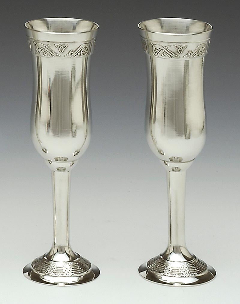 irish wedding gift - celtic champagne flutes pewter (pair)