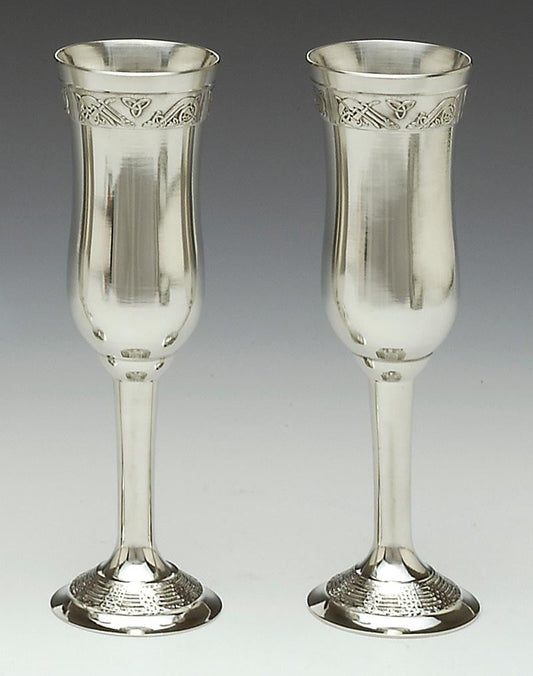 Irish Wedding Gift - Celtic Champagne Flutes Pewter (Pair)