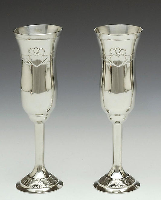Irish Wedding Gift -  Claddagh Champagne Flutes Pewter (Pair)