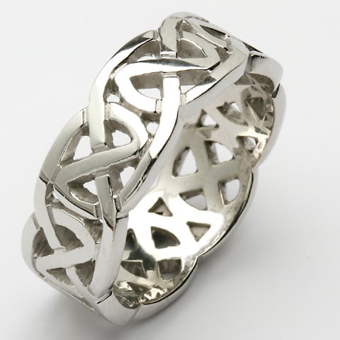 Irish Wedding Ring - Celtic Knot Wide Pierced Sheelin Ladies Wedding Band