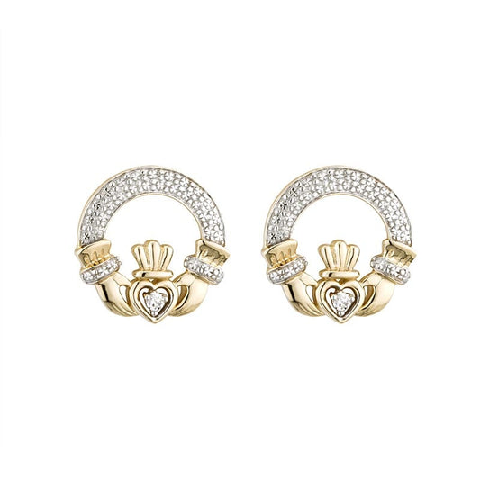 Claddagh Earrings - 14k Gold with Diamonds Claddagh Stud Earrings