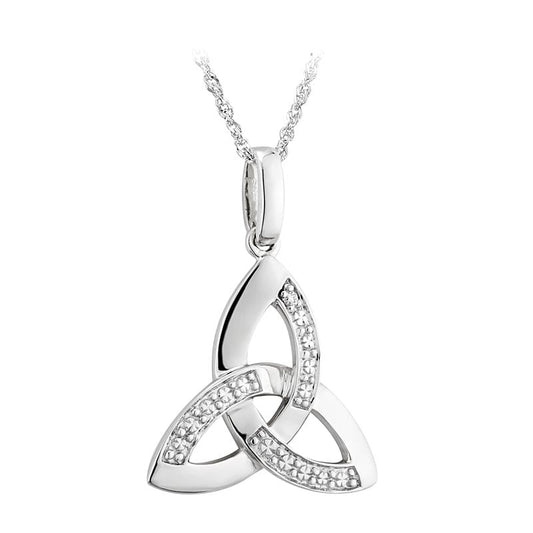 Celtic Necklace - 14k White Gold with Diamonds Trinity Knot Pendant