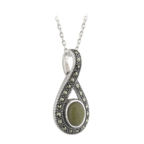 celtic pendant - celtic pendant - connemara marble marcasite celtic twist sterling silver irish necklace
