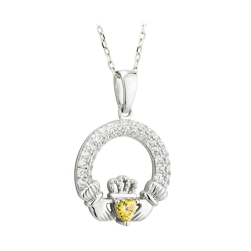 irish necklace - claddagh birthstone crystal pendant