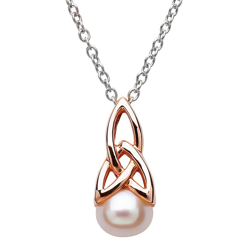 celtic pendant - sterling silver celtic pearl rose gold plated pendant