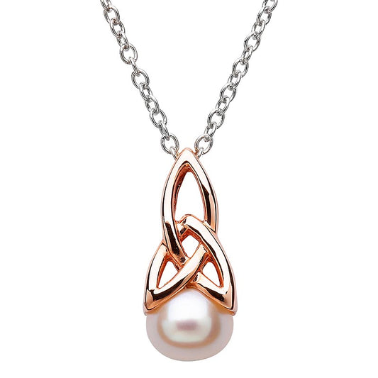 Celtic Pendant - Sterling Silver Celtic Pearl Rose Gold Plated Pendant