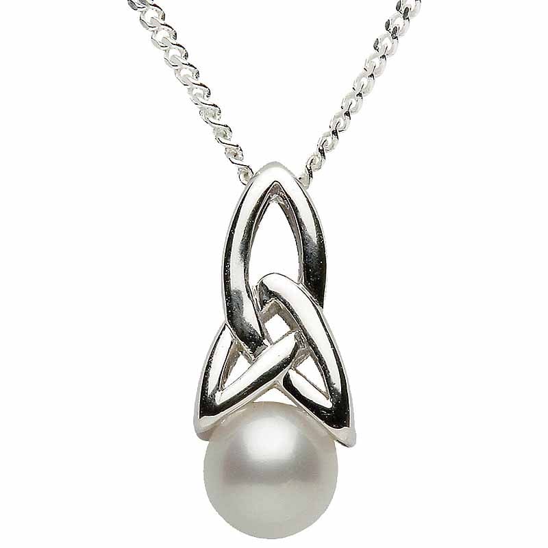 trinity knot pendant - sterling silver celtic trinity knot pearl pendant with chain