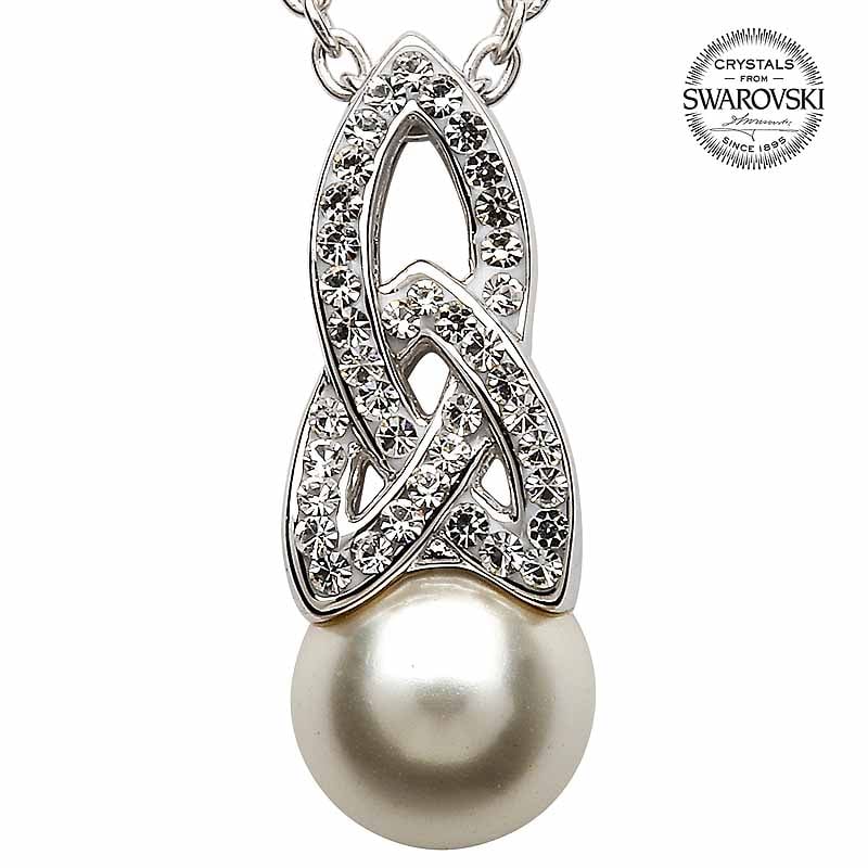 celtic necklace - sterling silver celtic pearl pendant adorned with swarovski crystals