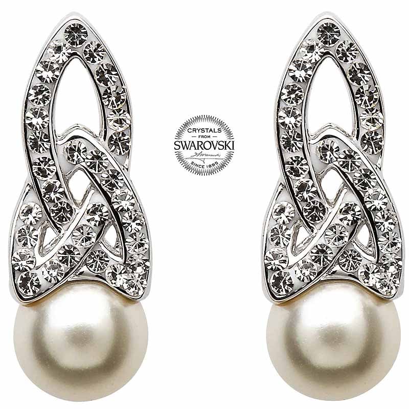 celtic earrings - sterling silver celtic pearl earrings adorned by swarovski crystals