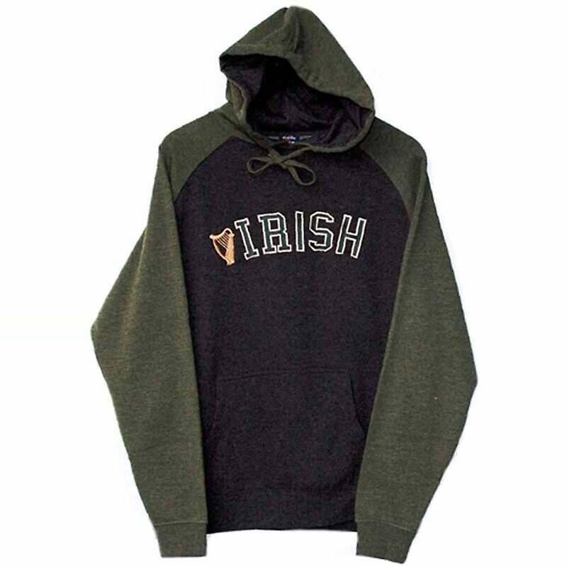 irish sweatshirt - charcoal and green irish with harp embroidered hooded sweatshirt