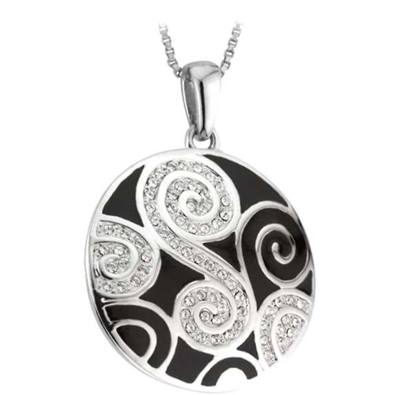 celtic pendant - rhodium plated enamel celtic swirl with crystals irish necklace