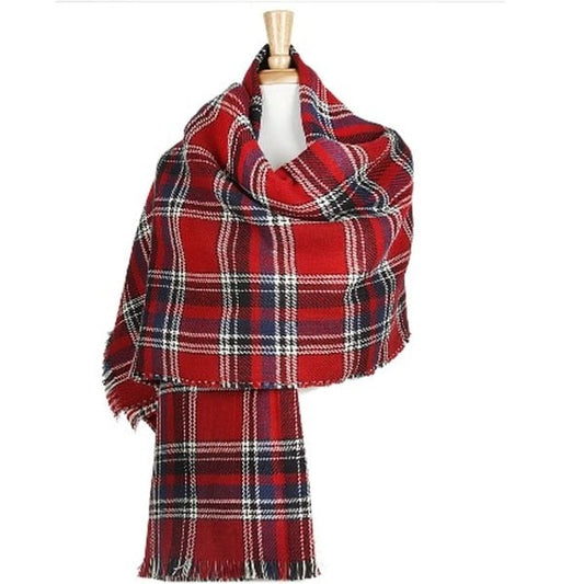 Irish Cape - Reversible Red Plaid Shawl with Fringe