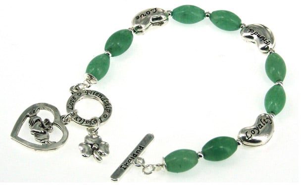 claddagh and shamrock aventurine toggle bracelet