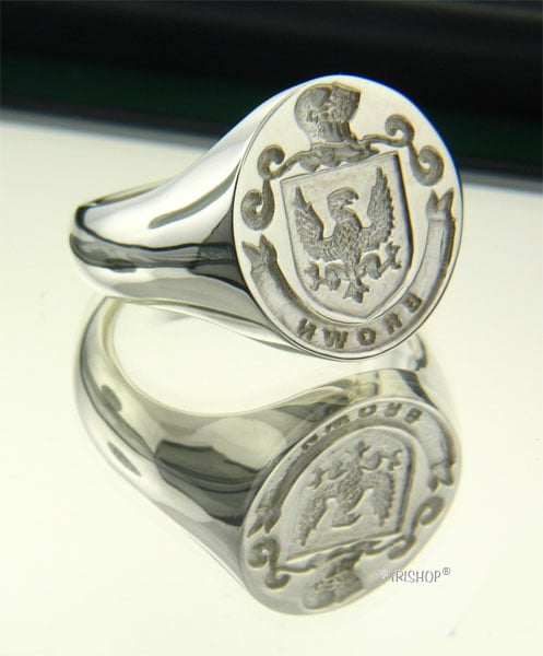 irish rings - sterling silver personalized full coat of arms ring and wax seal - medium