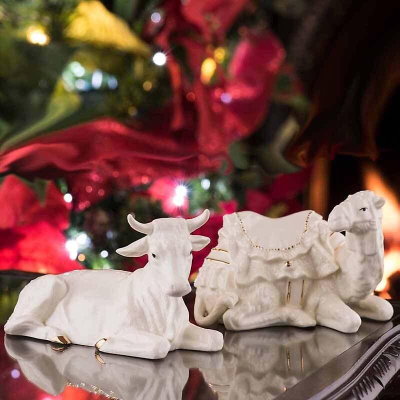 irish christmas - belleek classic nativity manger set - ox and camel