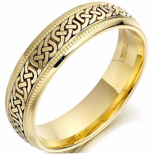 Irish Wedding Ring - Ladies Gold Celtic Knots Beaded Wedding Band