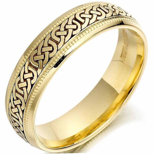 Irish Wedding Ring - Mens Gold Celtic Knots Beaded Wedding Band