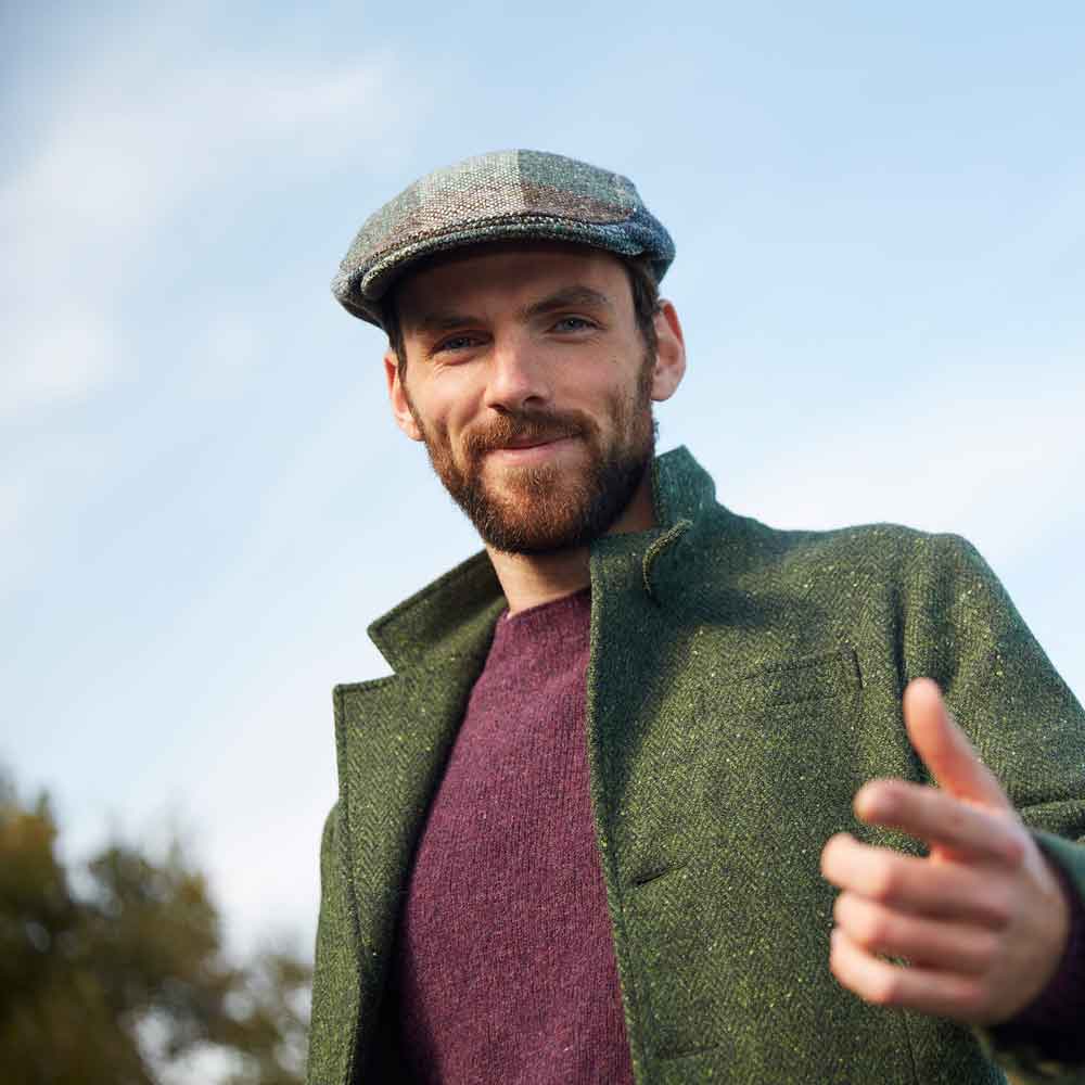 irish hat | green check donegal tweed cap