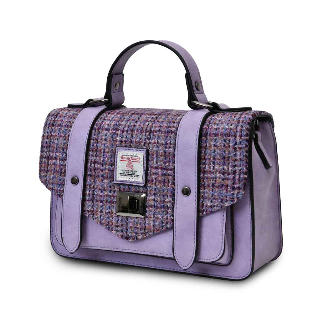 celtic tweed handbag | violet houndstooth harris tweed® medium satchel