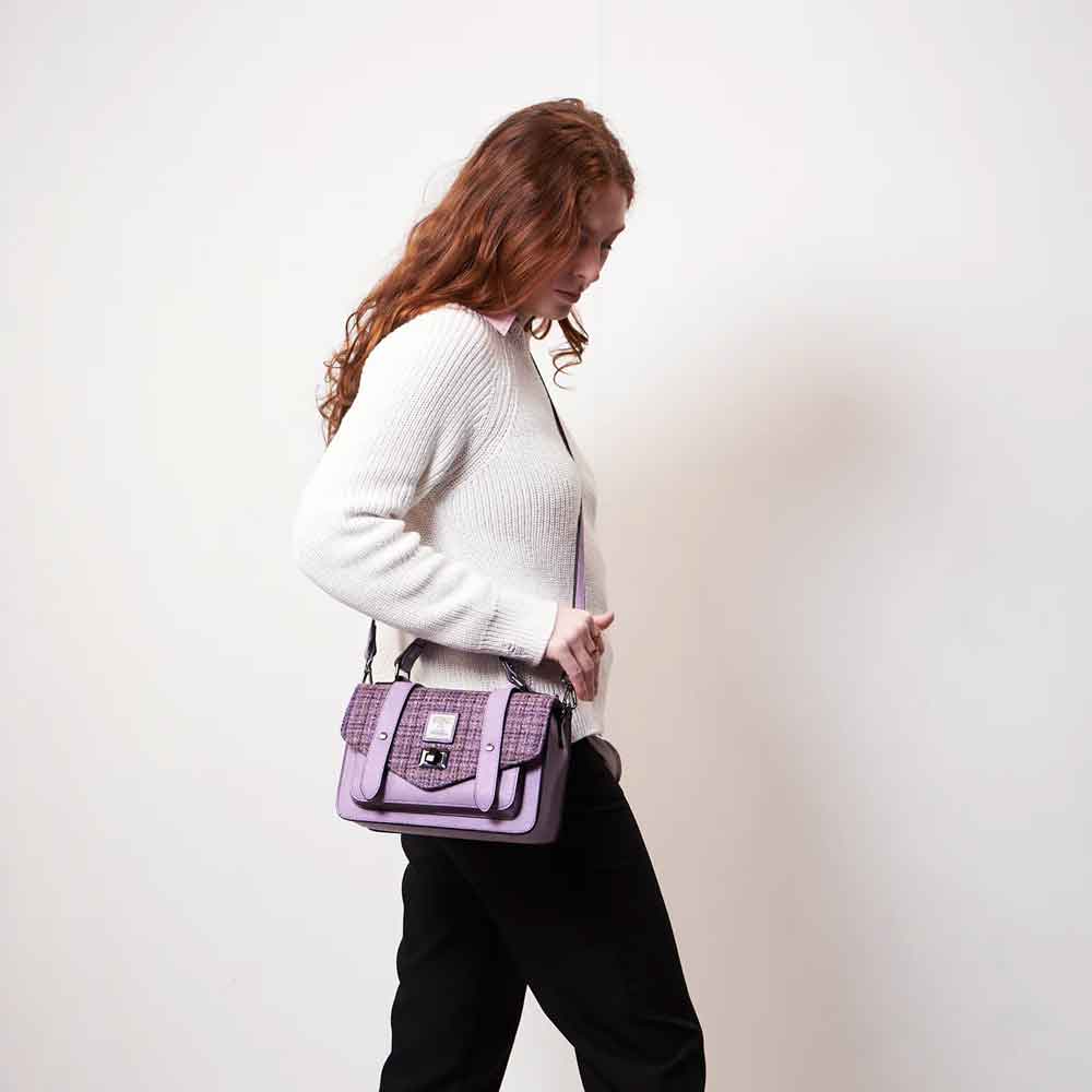 celtic tweed handbag | violet houndstooth harris tweed® medium satchel